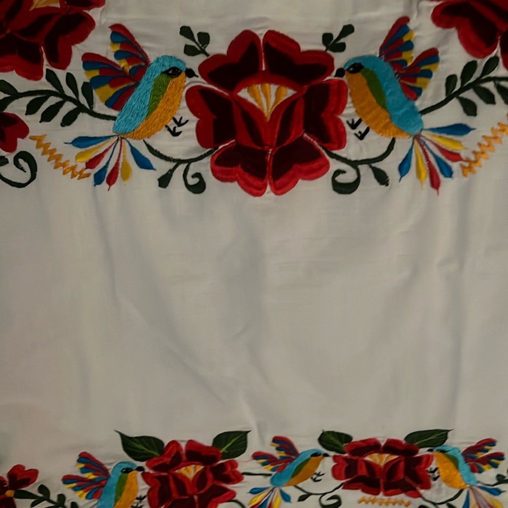 Embroidered Floral and Bird Design Fabric